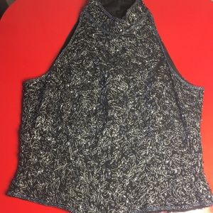Black Silk beaded sleeveless evening top SZ Small